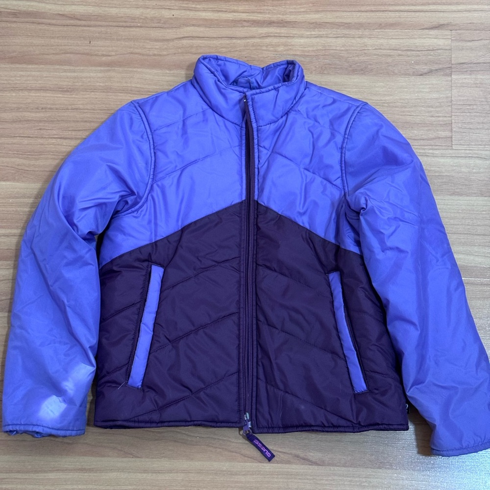 GUESS Kids Purple Colorblock Puffer Jacket Size M